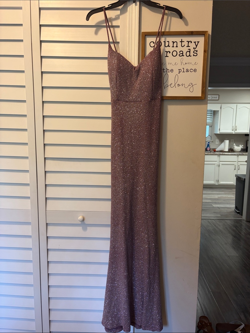 Windsor Lavender Sparkle Spaghetti Strap Maxi Dress